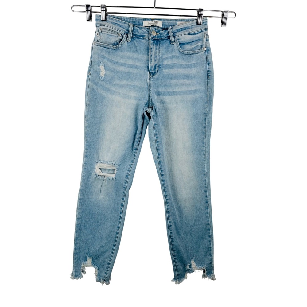 Judy Blue Boyfriend Jeans 28 Light Wash Distressed Raw Hem boho 90s